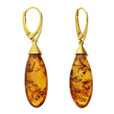 Gold Amber Cone Top Drop Earrings