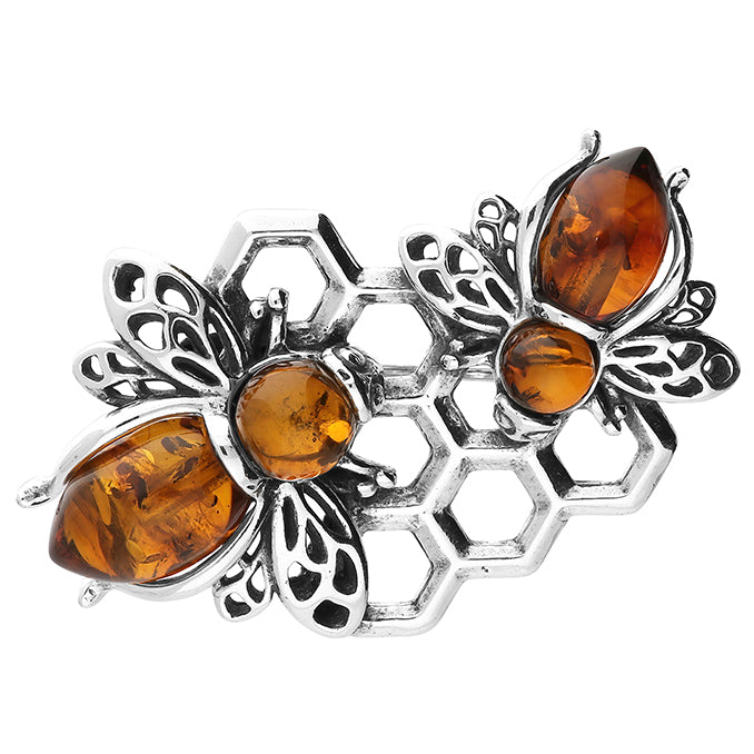 Sterling Silver Amber Honey Bee Brooch