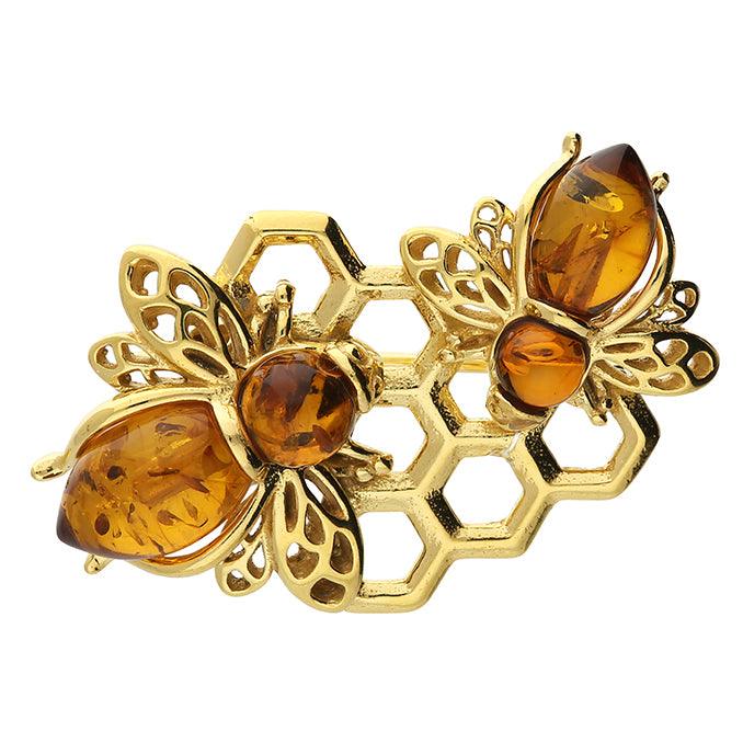 Gold Amber Bee Brooch