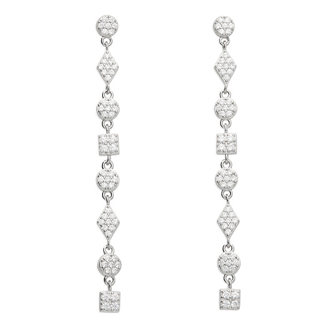 Sterling Silver Cubic Zirconia Geometric Shapes Drop Earrings