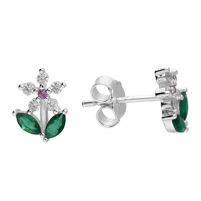 Sterling Silver Cubic Zirconia Flower Stud Earrings