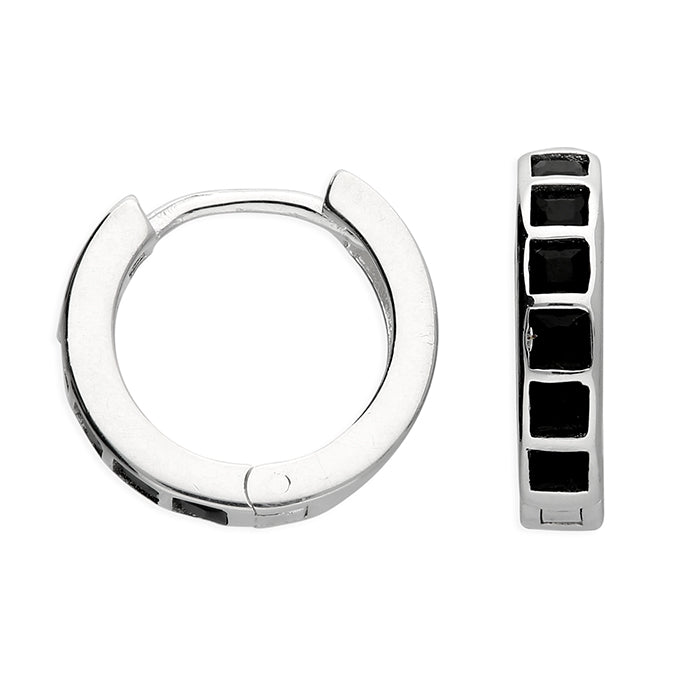 Sterling Silver Black Cubic Zirconia Hoop Earrings