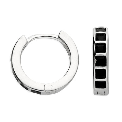 Sterling Silver Black Cubic Zirconia Hoop Earrings