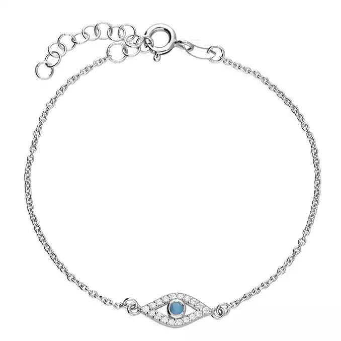 Sterling Silver Turquoise Cubic Zirconia Eye of Protection Bracelet