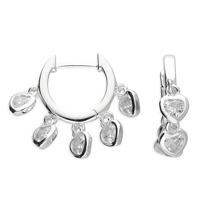 Sterling Silver Cubic Zirconia Heart Huggie Drop Earrings