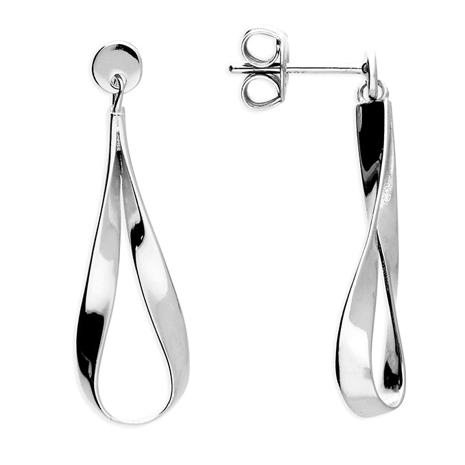 Sterling Silver Twist Ribbon Drop Stud Earrings