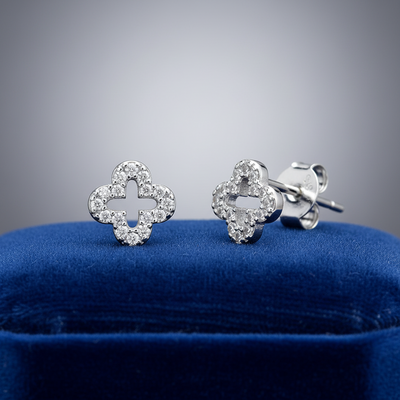 Sterling Silver Cubic Zirconia Clover Stud Earrings