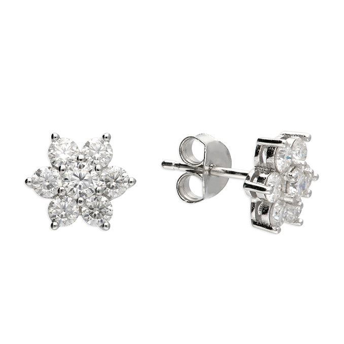 Sterling Silver Moissanite Flower Stud Earrings