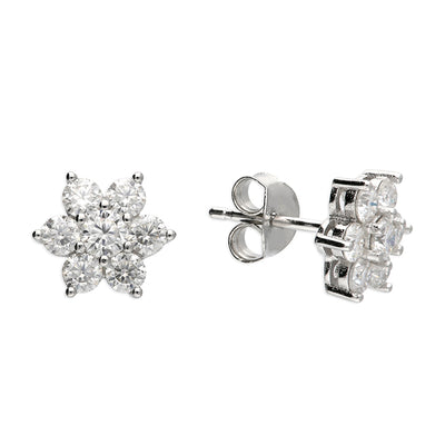 Sterling Silver Moissanite Flower Stud Earrings
