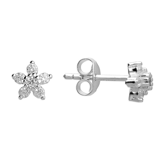 Sterling Silver Cubic Zirconia 5-Petal Flower Stud Earrings