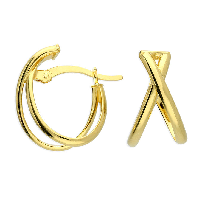 18ct Gold Vermeil Crossover Hinged Hoop Earrings