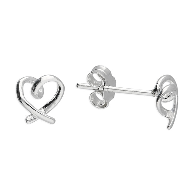 Sterling Silver Open Heart Stud Earrings