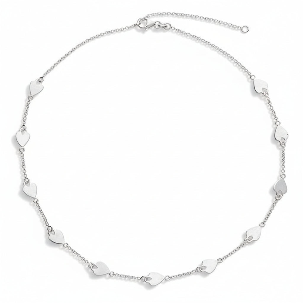 Sterling Silver Polished Heart Charms Necklace