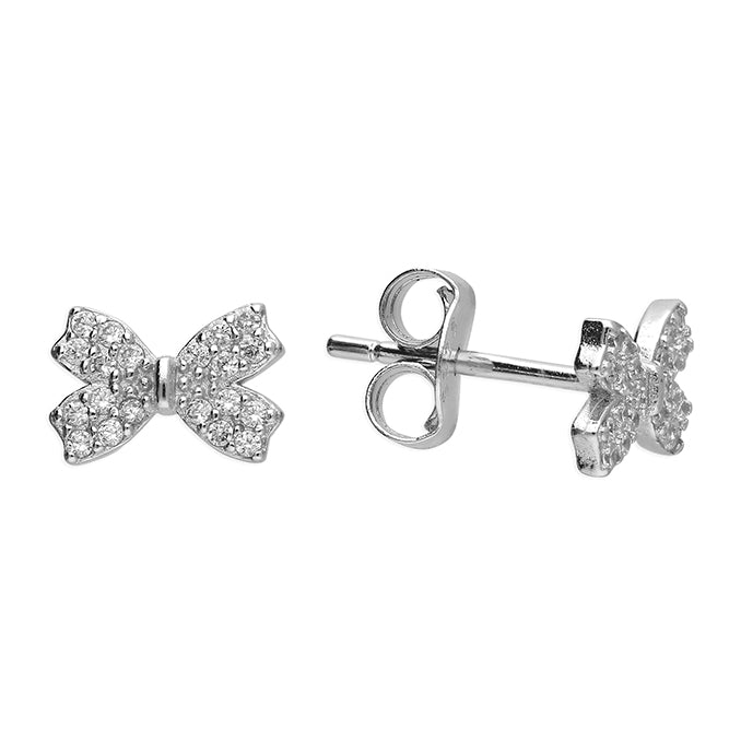 Sterling Silver Cubic Zirconia Bow Stud Earrings