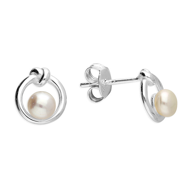 Sterling Silver Freshwater Pearl Knot Stud Earrings