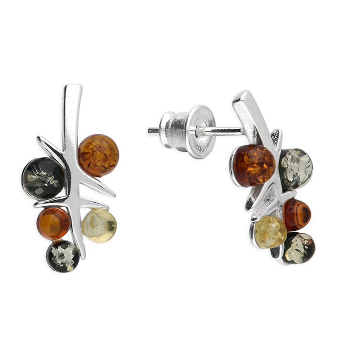 Sterling Silver Multicoloured Amber Climber Stud Earrings