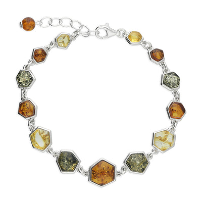 Sterling Silver Mixed Amber Chain Bracelet