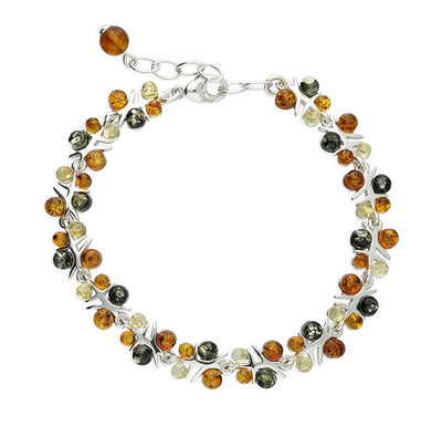 Sterling Silver Multicoloured Amber Bracelet
