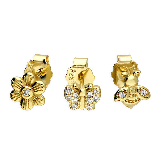 Gold Vermeil Triple Set Stud Earrings