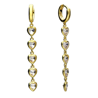 Gold Vermeil Cubic Zirconia Multi Heart Drop Earrings