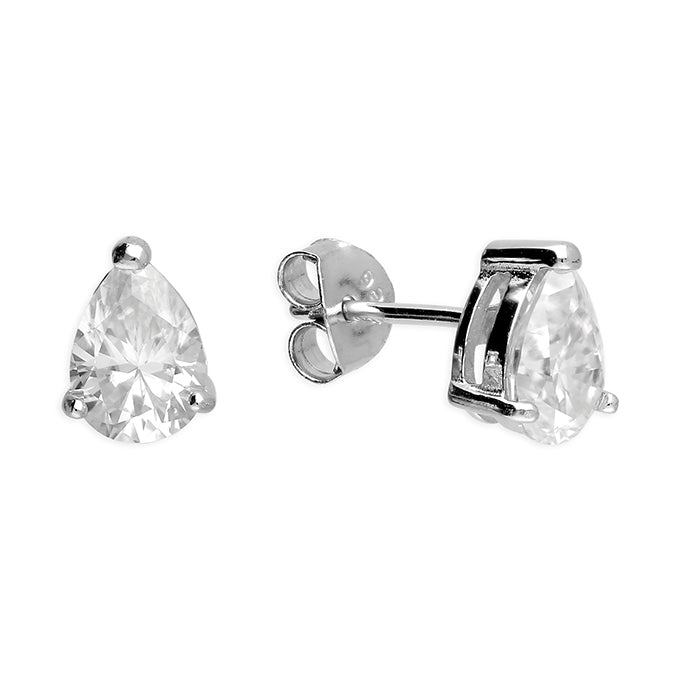 Sterling Silver Moissanite Pear Shaped Stud Earrings