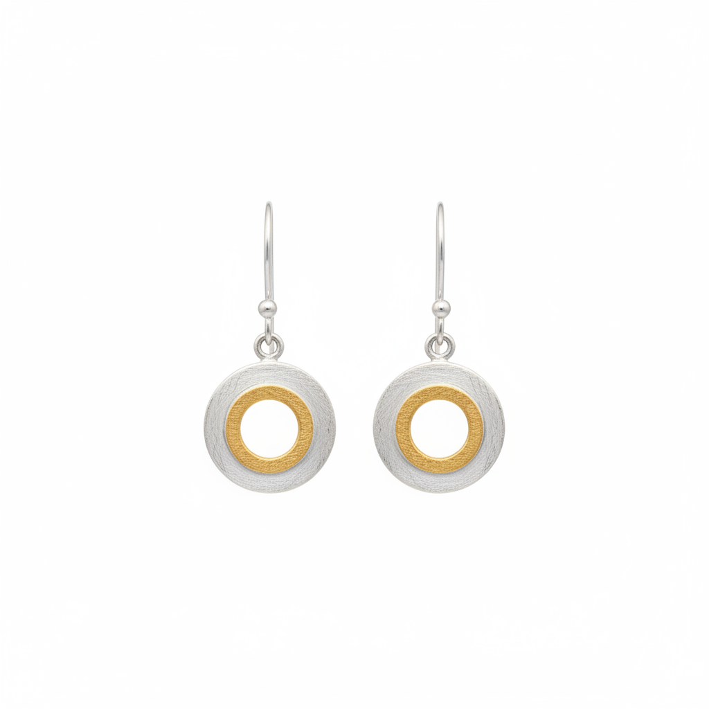 Gold and Silver Mixed Metals Circle Drop Earrings