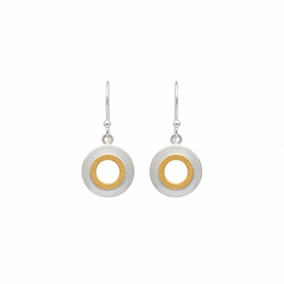 Gold and Silver Mixed Metals Circle Drop Earrings