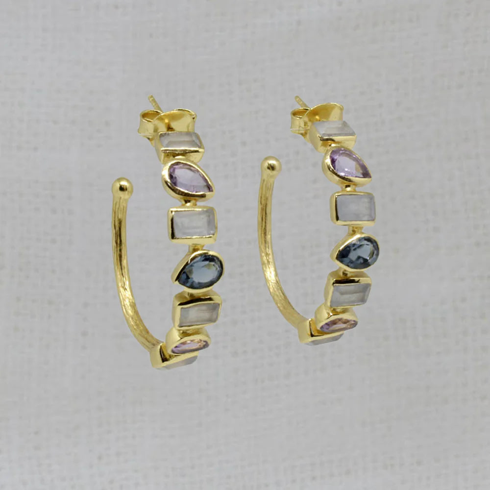 18ct Gold Vermeil Blue Chalcedony Amethyst Kyanite Hoop Earrings