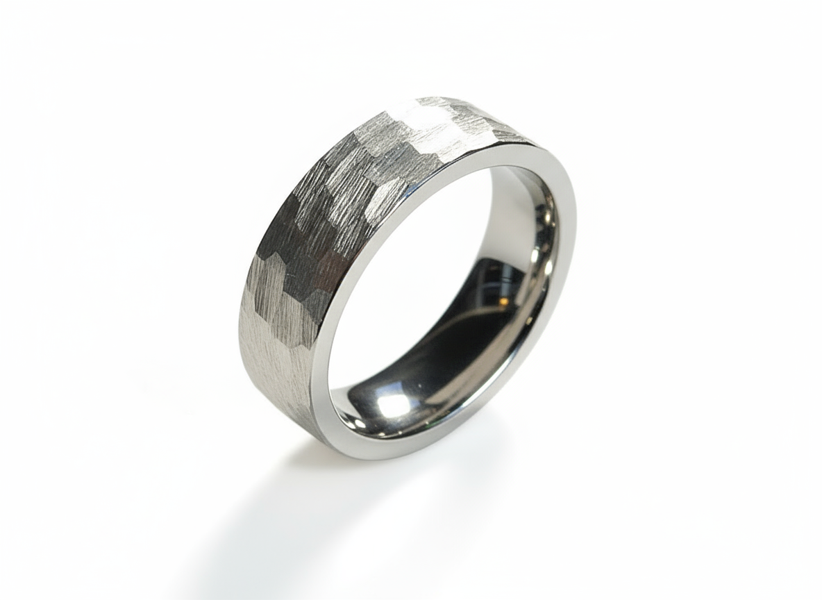 Hammered Tungsten Carbide IP Band Ring