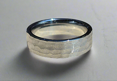 Unique & Co Tungsten Carbide Hammered White/Silver IP Ring