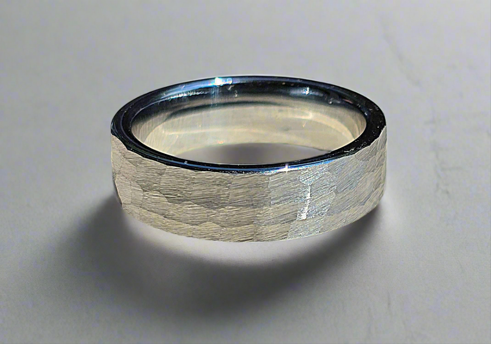 Unique & Co Tungsten Carbide Hammered White/Silver IP Ring