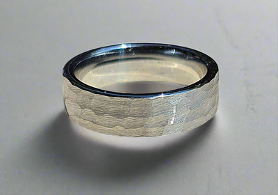 Unique & Co Tungsten Carbide Hammered White/Silver IP Ring