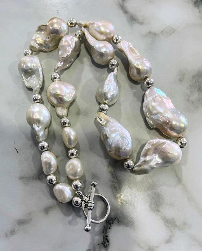 Yaron Morhaim Silver and White Baroque Pearl Necklace - Rococo Jewellery