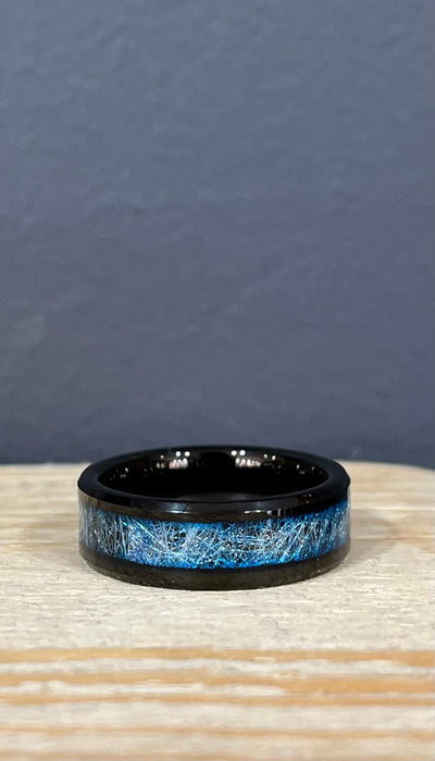 Unique & Co Tungsten Carbide and Meteorite Black/Blue Ring