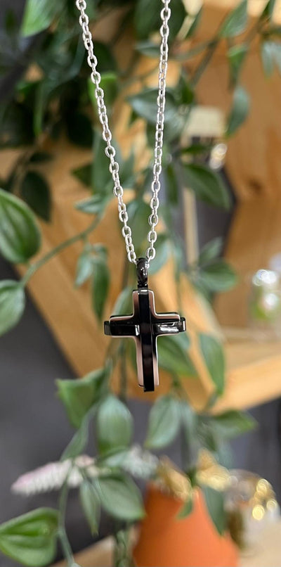 Unique & Co Stainless Steel Black IP Cross Pendant Necklace