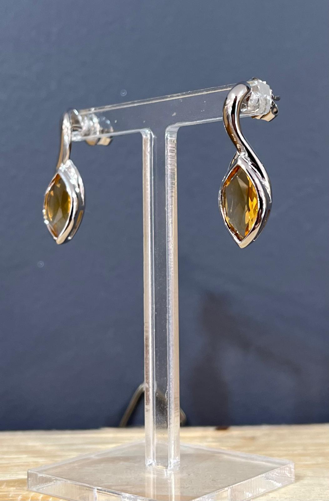 Unique & Co Sterling Silver Golden Citrine Drop Earrings