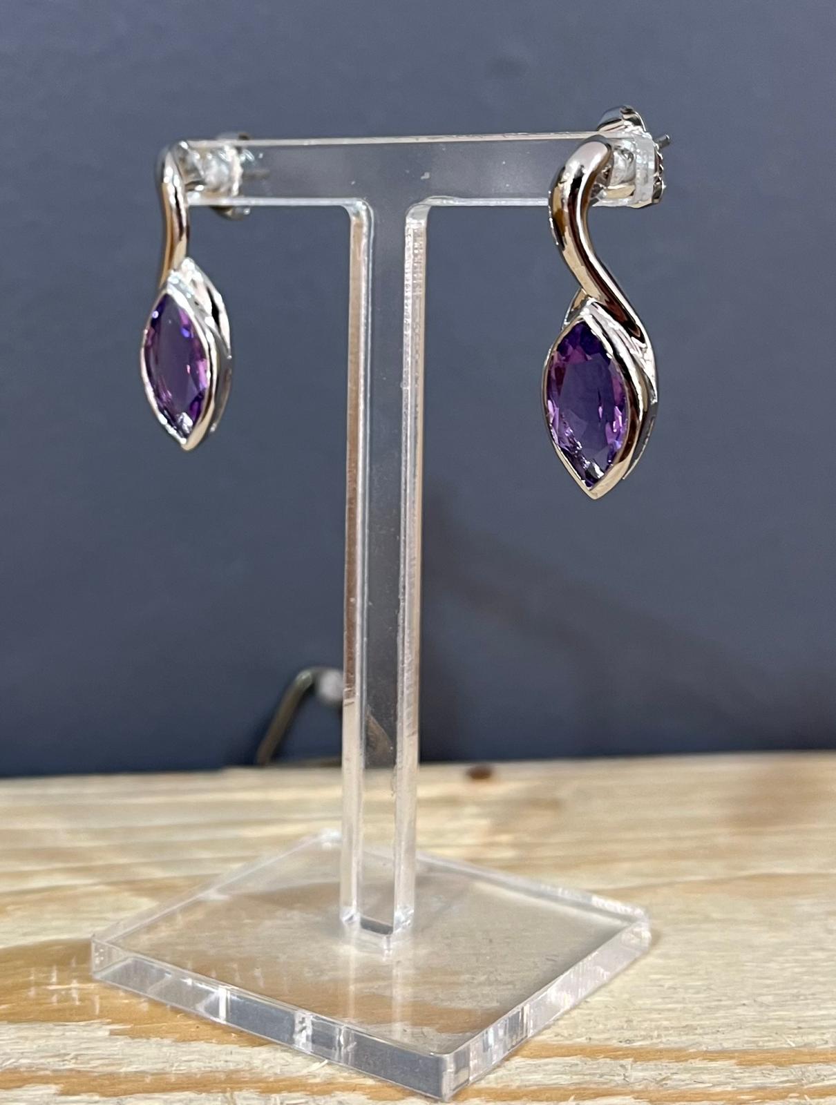 Unique & Co Sterling Silver Amethyst Drop Earrings