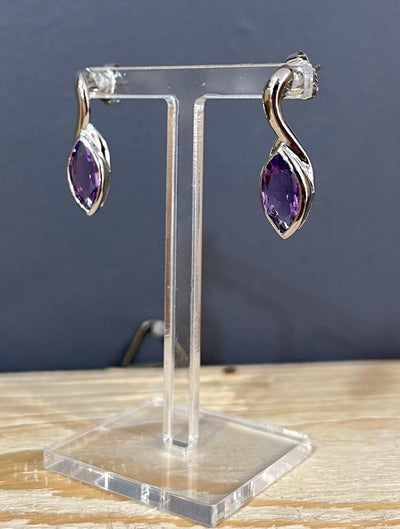 Unique & Co Sterling Silver Amethyst Drop Earrings