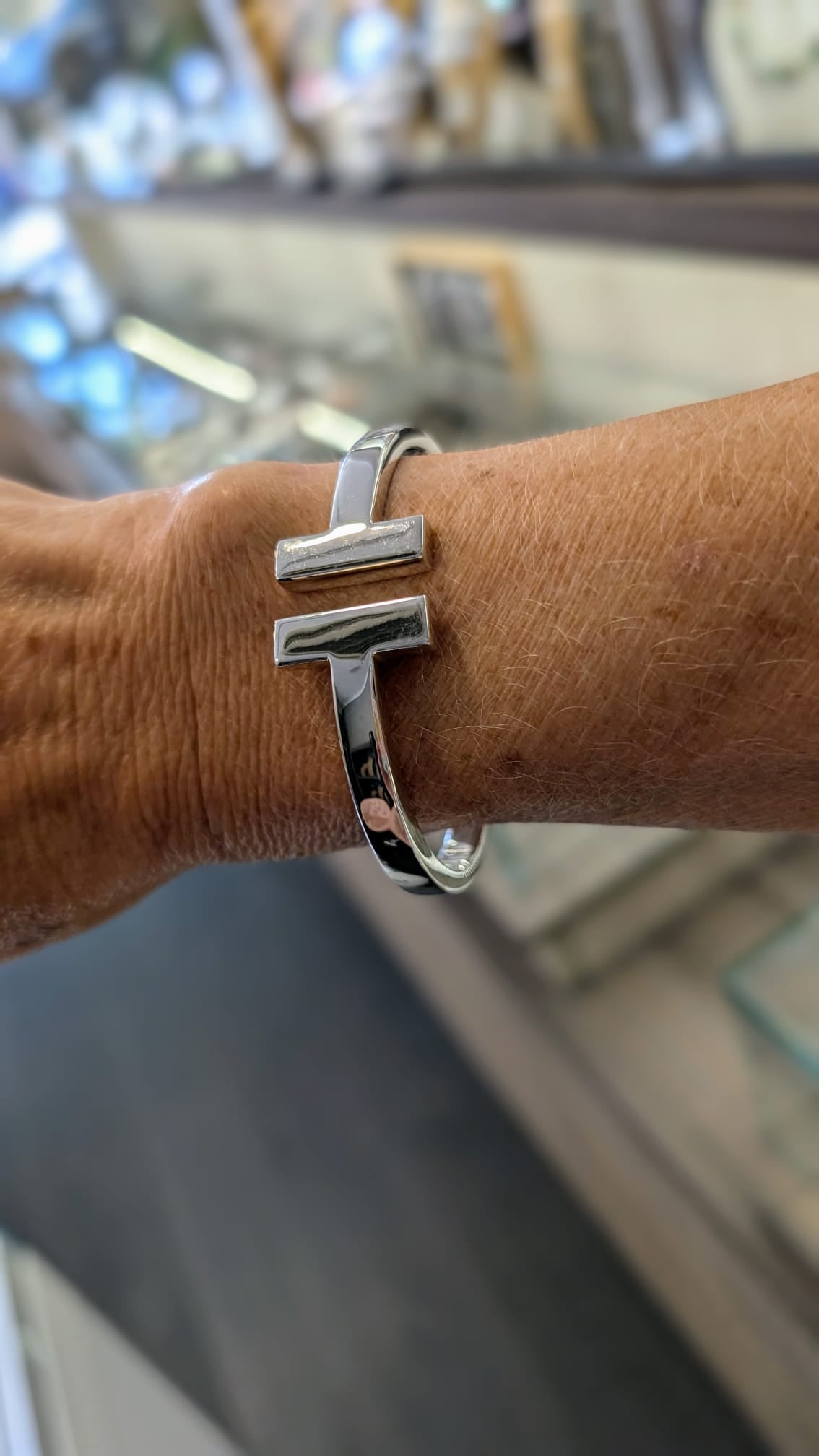 Silver T Hinged Grab Bangle