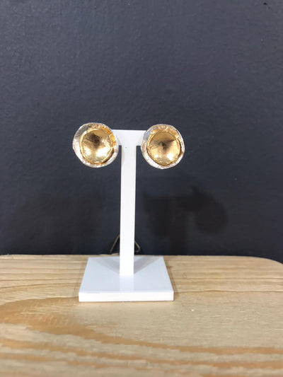 Double Disc Gold and Silver Stud Earrings