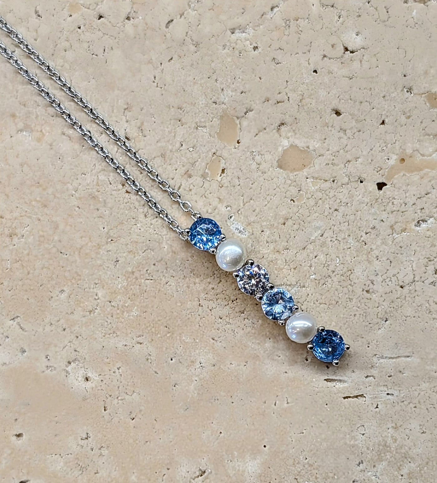 Sterling Silver Blue Topaz and Pearl Pendant