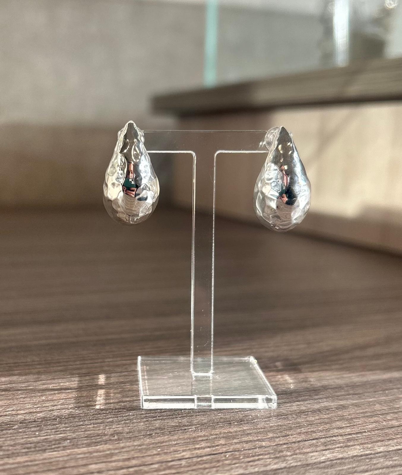 Sterling Silver Hammered Curved Teardrop Stud Earrings