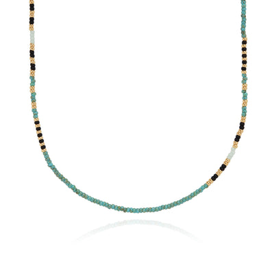 Anna Beck Mutsa Gold Blue Green Beaded Necklace