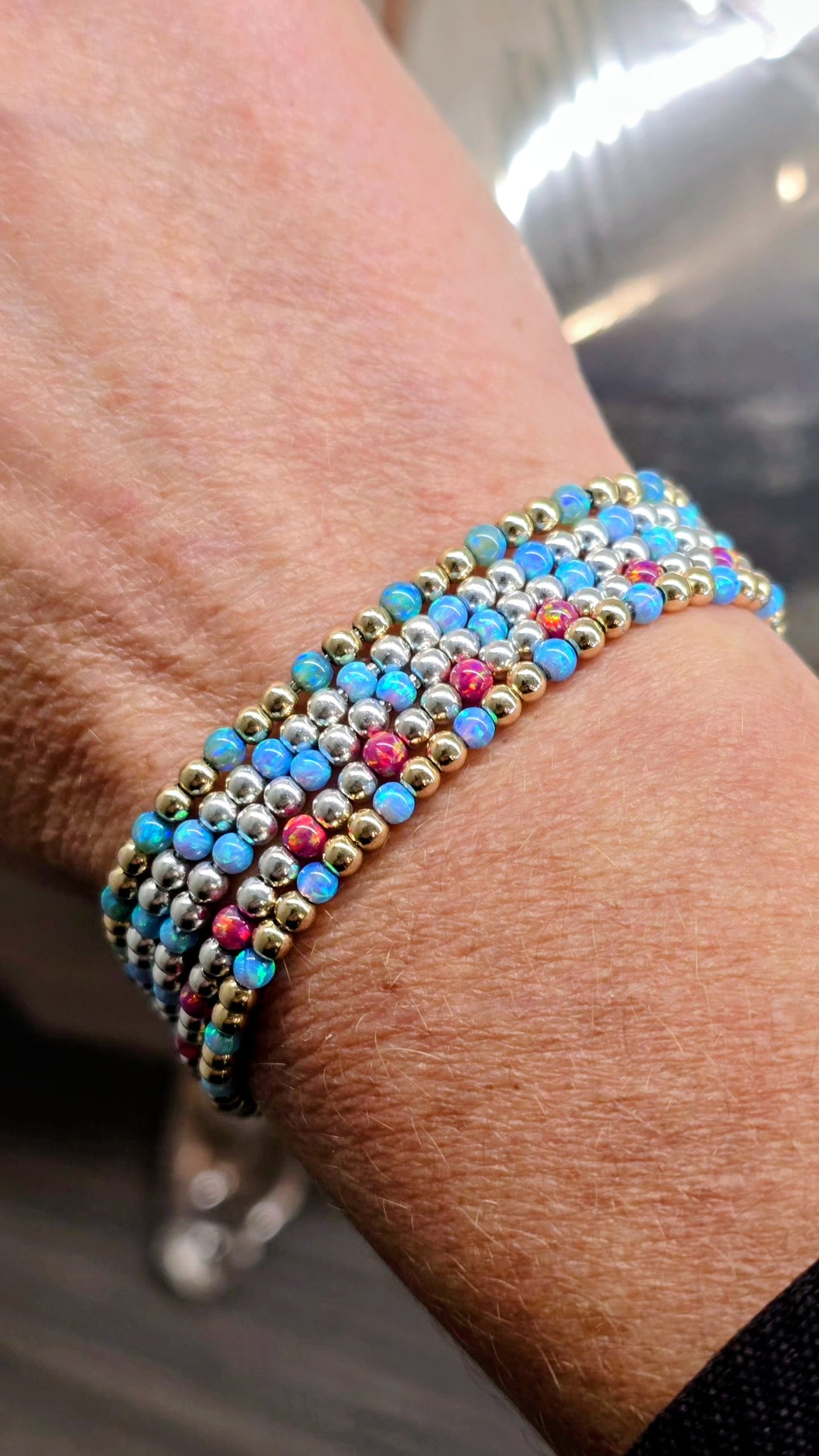 Lavan Gold and Blue Opal Bead Bracelet