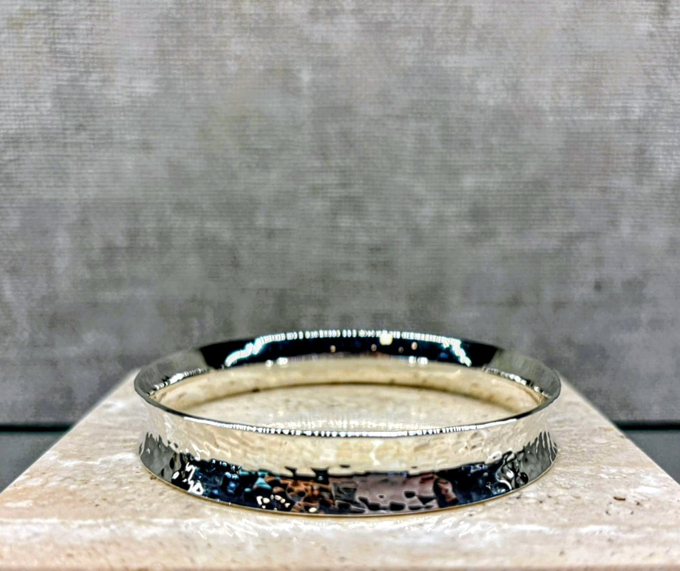 Sterling Silver Hammered Concave Bangle