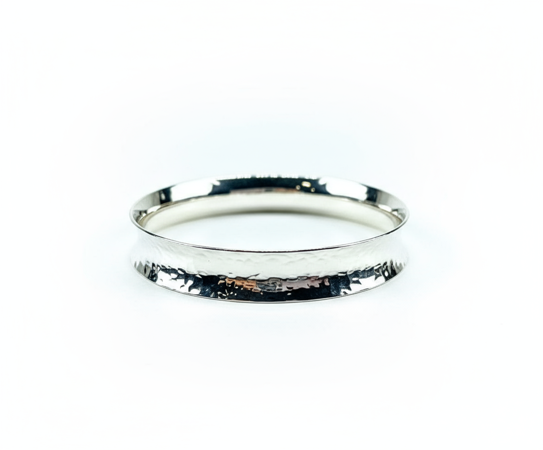 Sterling Silver Hammered Concave Bangle