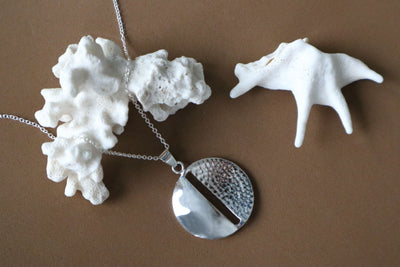 Sterling Silver Shiny Texturised Pendant Necklace