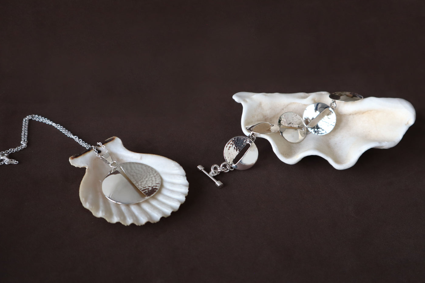 Sterling Silver Shiny Texturised Pendant Necklace