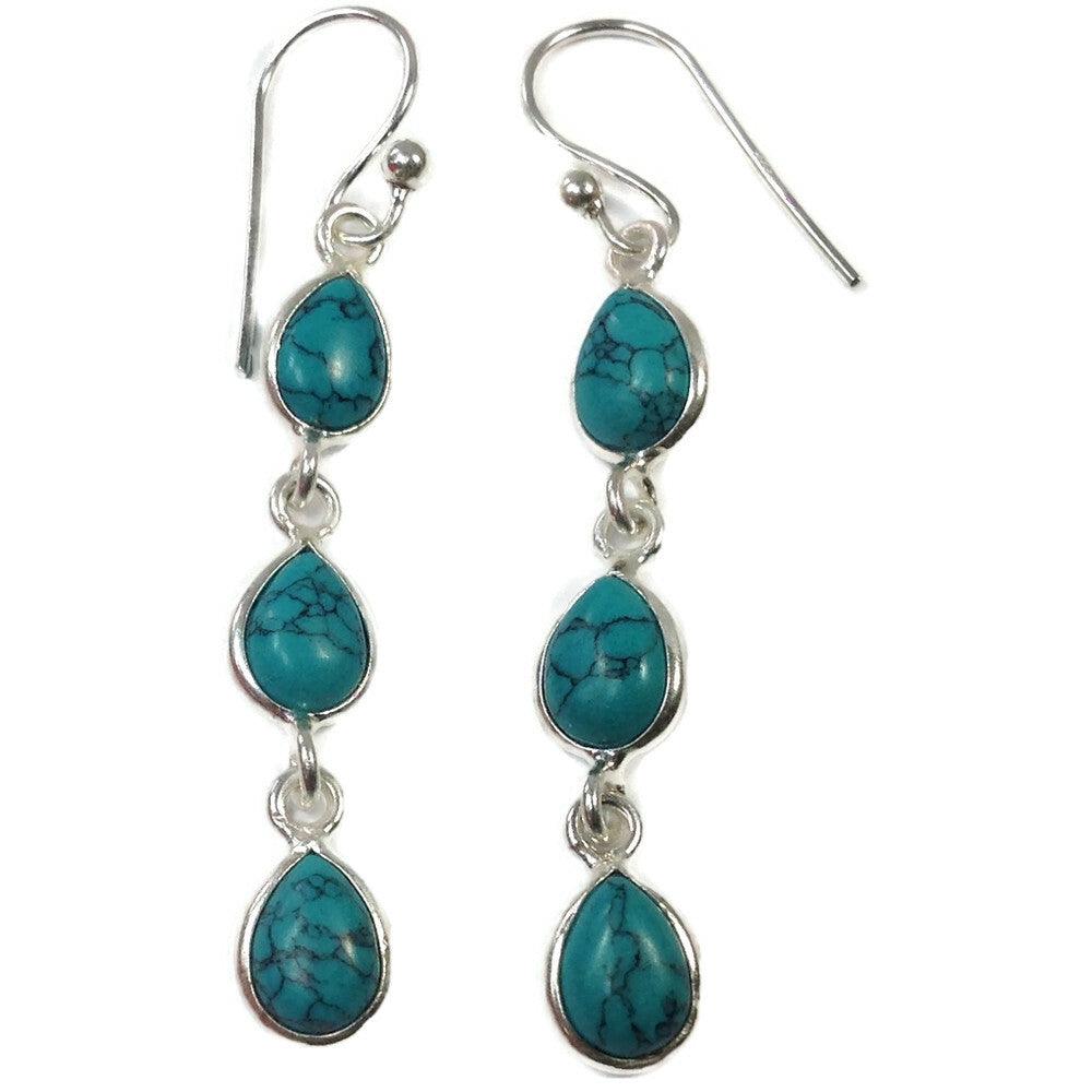 Turquoise Triple Stone Teardrop Earrings - Rococo Jewellery