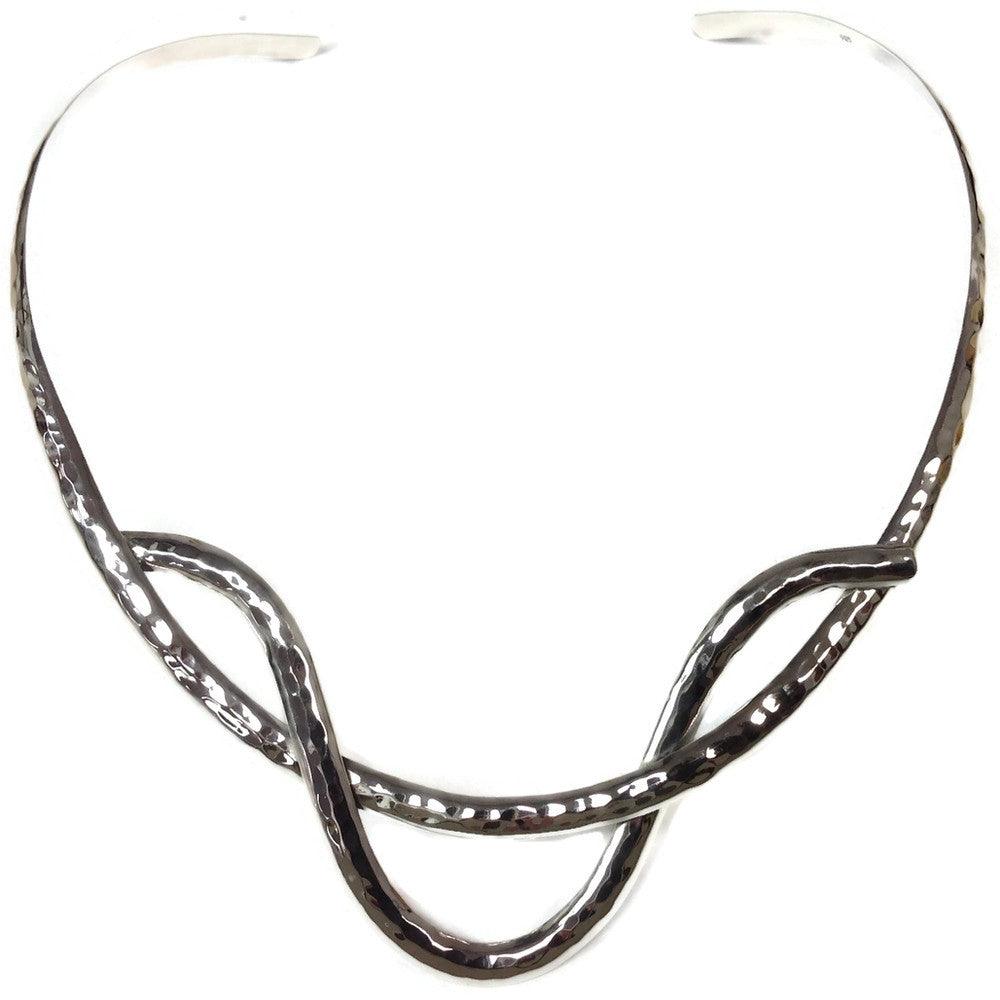 Silver Hammered Wave Collar Necklace - Rococo Jewellery